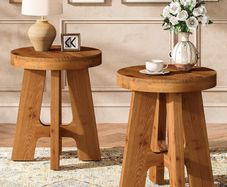 Set of 2 Round Solid Wood Side Tables, 50 cm, Rustic Walnut Finish, Sturdy Wooden Bedside Tables for Living Room & Bedroom