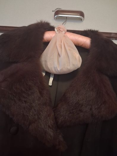 1960s Vintage Suede Brown Coat with mink fur trim (Dun Laoghaire)