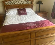 Solid pine bedroom furniture set - bed, dresser with mirror, 2 lockers