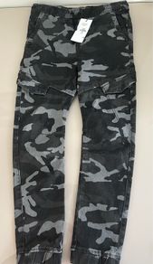 New Charcoal Grey Camo Boys Slim Stretch Trousers 10-11 Yrs