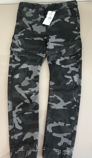 New Charcoal Grey Camo Boys Slim Stretch Trousers 10-11 Yrs