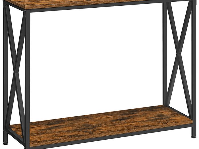 _Console Table, Side Table, Hallway Table, Sofa Table, Cross Braces, 100 x 35 x 80 cm, for Living Room, Hallway, Steel Frame, Industrial Design, Vintage Brown/Black