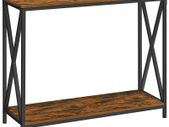 _Console Table, Side Table, Hallway Table, Sofa Table, Cross Braces, 100 x 35 x 80 cm, for Living Room, Hallway, Steel Frame, Industrial Design, Vintage Brown/Black