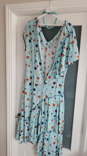 NATASHA ZINKO blue floral ruffle midi Sz 12 UK - Bnwt - Rrp 651 Sterling