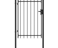 Fence Gate Single Door with Spike Top Steel 1x1.5 m Black