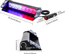 LED Emergency Dash Strobe Light 12V 8-LED Car Warning Light Bar with Switch&Suction Cup, Universal Flashing Warning Light for Car Truck Bus Forklift (Red & Blue)