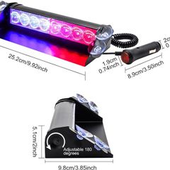 LED Emergency Dash Strobe Light 12V 8-LED Car Warning Light Bar with Switch&Suction Cup, Universal Flashing Warning Light for Car Truck Bus Forklift (Red & Blue)