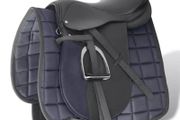 Horse Riding Saddle Set 17.5" Real Leather Black 18 cm 5-in-1