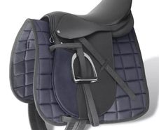 Horse Riding Saddle Set 17.5" Real Leather Black 18 cm 5-in-1