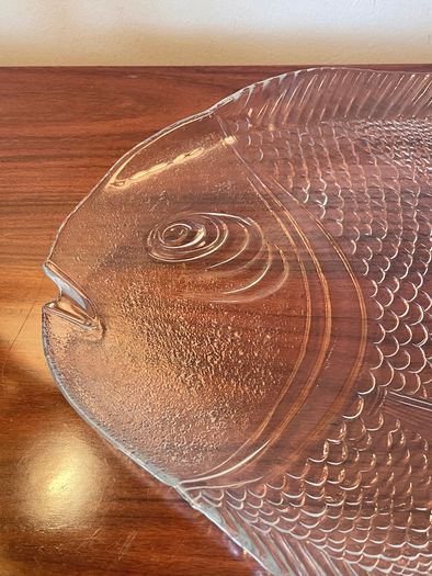 Large Vintage Fish Glass Serving Platter Plate Tray, Pasabahce