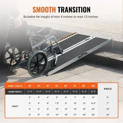 Wheelchair Ramp, 121.9 cm 362.9 kg Capacity, Non-Slip Aluminum Folding Threshold Ramp