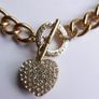 Guess Gold Tone Toggle Puffed Heart Charm Necklace Rhinestone Length 20" Image 5