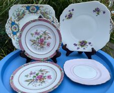 Six mismatched pretty plates/dishes