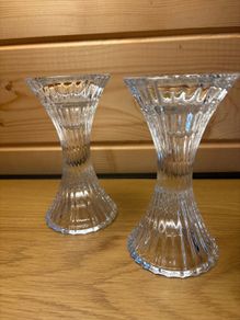 Pair of Clear Fluted Glass Multi-Use Candle Holders (5") - Pristine Condition