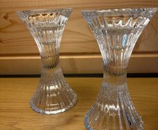 Pair of Clear Fluted Glass Multi-Use Candle Holders (5") - Pristine Condition