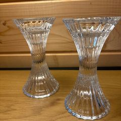 Pair of Clear Fluted Glass Multi-Use Candle Holders (5") - Pristine Condition