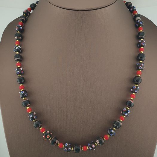 Antique Venetian Style Trade & Venetian WhiteHeart Glass Beads Necklace