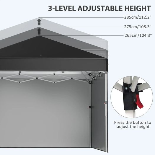 3 x 3 (M) Pop Up Gazebo Event Shelter, Height Adjustable Party Tent with 3 Sidewalls, Weight Bags and Wheeled Bag
