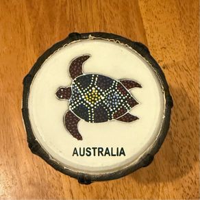 This is a small hand-carved Australian drum with a hand-painted turtle design