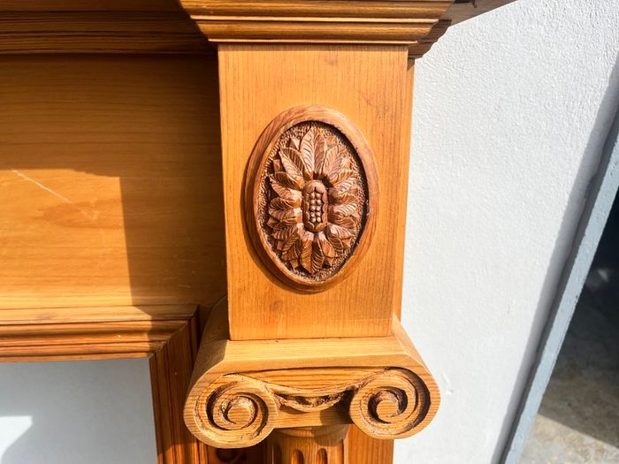 Fireplace cast iron insert wooden surround