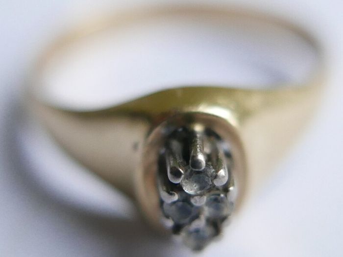 Vintage 14K White Yellow Gold  Diamond Wedding Engagement  Ring size P1/2 - 3,6g