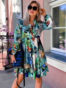 Mini Dress With Pump Sleeves Jungle