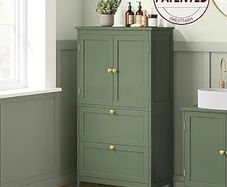 Bathroom Cabinet, Kitchen Cabinet with 2 Doors and 2 Drawers, Adjustable Shelves, 30 x 60 x 110 cm, Forest Green