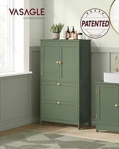 Bathroom Cabinet, Kitchen Cabinet with 2 Doors and 2 Drawers, Adjustable Shelves, 30 x 60 x 110 cm, Forest Green