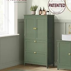 Bathroom Cabinet, Kitchen Cabinet with 2 Doors and 2 Drawers, Adjustable Shelves, 30 x 60 x 110 cm, Forest Green