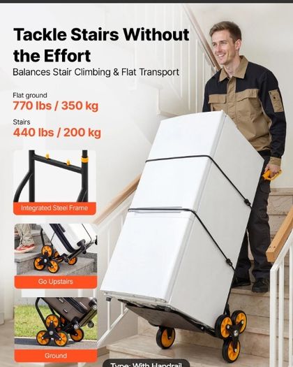 Heavy Duty Stair Climbing Cart 200kg Folding Hand Truck with 6 Wheels