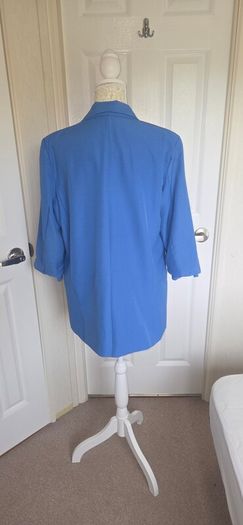 Electric Blue Open Front Blazer Jacket Ruched Sleeve Smart Casual Layering
