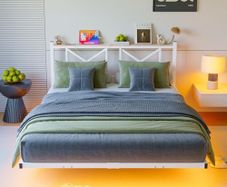 Floating Bed Frame with LED Lights and Charging Station