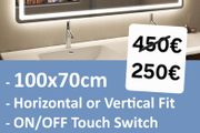 LED Bathroom Mirror Speakers Antifog 70x100 or 100x70cm