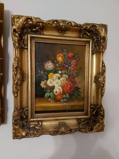 Set of 3 floral scenes - oil on boards