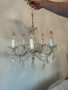 Stunning Gold candelabra chandelier with hanging crystal accents