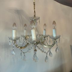 Stunning Gold candelabra chandelier with hanging crystal accents