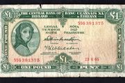 1965 Ireland IR1 Lady Lavery Banknote Series A. Note issued 23/06/65 Serial number 55G381375