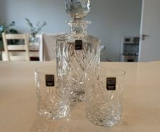 Royal Scot Crystal Edinburgh Whisky Set Square Decanter & 2 Tumblers, Brand New