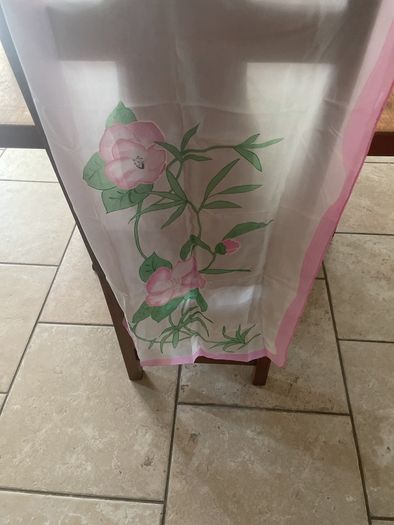 Silk scarf , green & pink hand painted