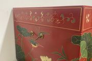 Large Chinese Style Red Lacquered Storage Chest, Hand Painted Design