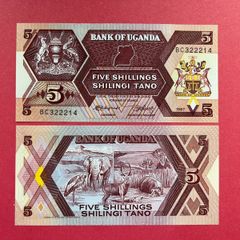 Uganda  5 Shillings  1987  Pick  27a.  ( Uncirculated )