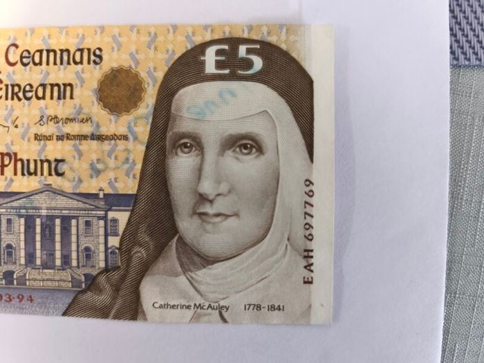 Irish Catherine McAuley 1994 5 Pound Banknote