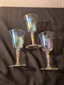 3 Iridescent crystal wine glasses