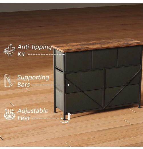 Chest of Drawers for Bedroom with 7 Drawers, Fabric Storage Drawer, Tall Brown Hallway Storage Unit