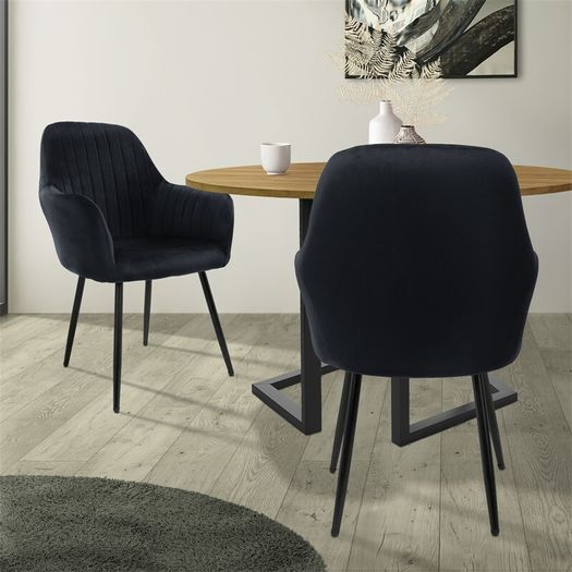 Set of two  Blue  Velvet  Fabric Velvet Dining Dining chair set of 2 black velvet cover with metal legs incl. mounting