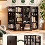 4 Tier Media Storage Cabinet Bookcase with Doors CD DVD Book and Game Storage Organiser Rustic Brown Image 2