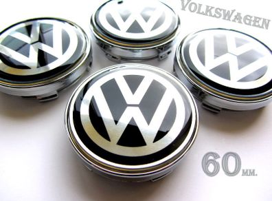 4x VW 60mm Silver Chrome Black Volkswagen alloy wheel centre caps cap Hub Cover