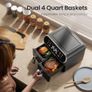 8L Large Air Fryer - Dual Basket Airfryer with Easy View Windows, Preheat, Air Fry, Roast, Broil, Bake, Dehydrate, 2 Independent 4 L Nonstick Dishwasher Safe Baskets, Black Image 3