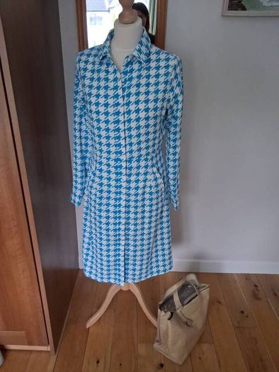 Stunning Maraislise Dress Turquoise/White Houndstooth Size 10 New Unworn