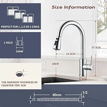 Kitchen Taps Mixer with Pull Out Spray, Pull Down Kitchen Sink Mixer Taps Faucet Monobloc Single Lever Bar Tap 1 Hole with High